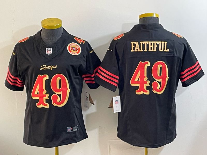 Women 2026 San Francisco 49ers #49 Faithful Black gold Nike Limited NFL Jersey style 004